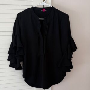 Vince Camuto Elegant Black Ruffle Blouse